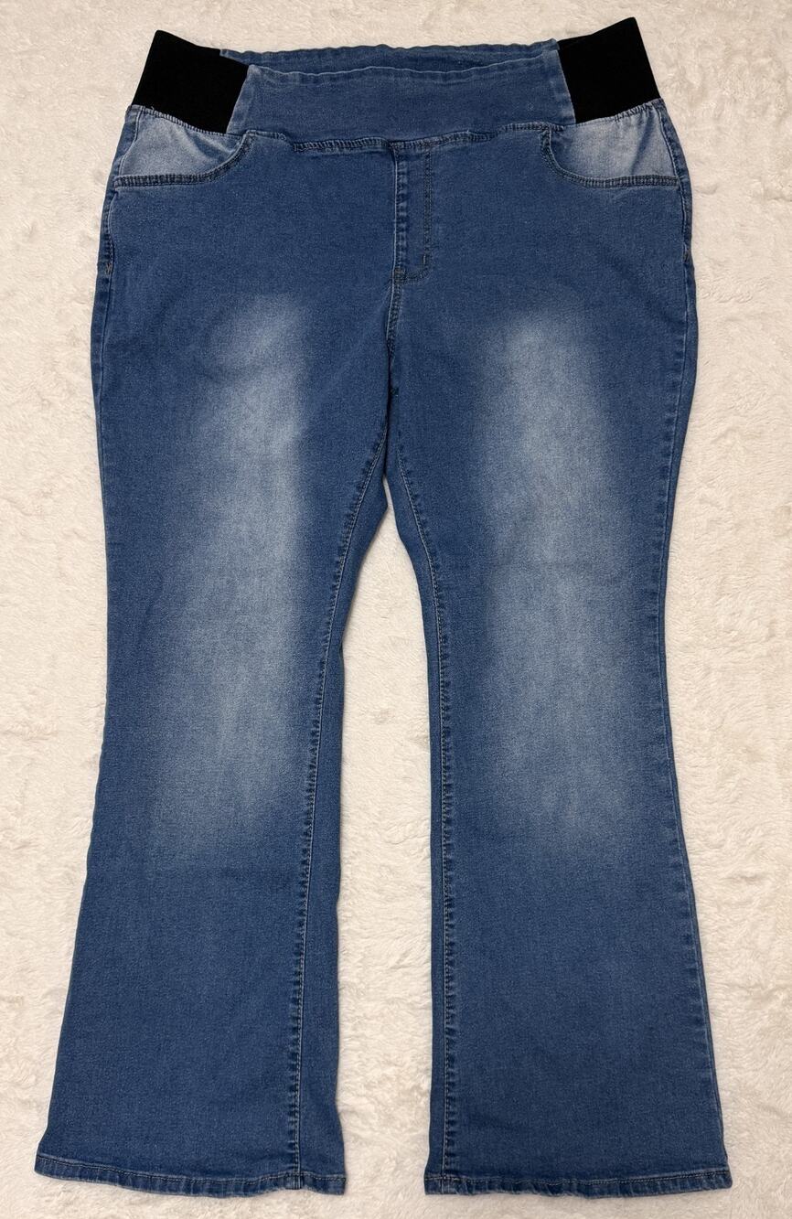 Shein Curve Womens Plus Size 3XL Blue Stretch Denim Pull On Flare Jeans Pants